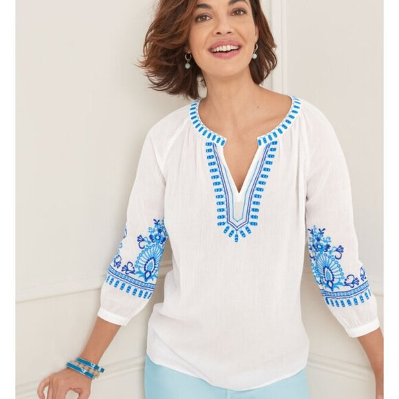 Talbots Woman's Plus-Size Crinkle Gauze Embroider Bohemian Hippie Tunic Sz 2x - Picture 2 of 10